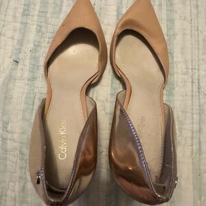 Calvin Klein Beige and Metallic Flats